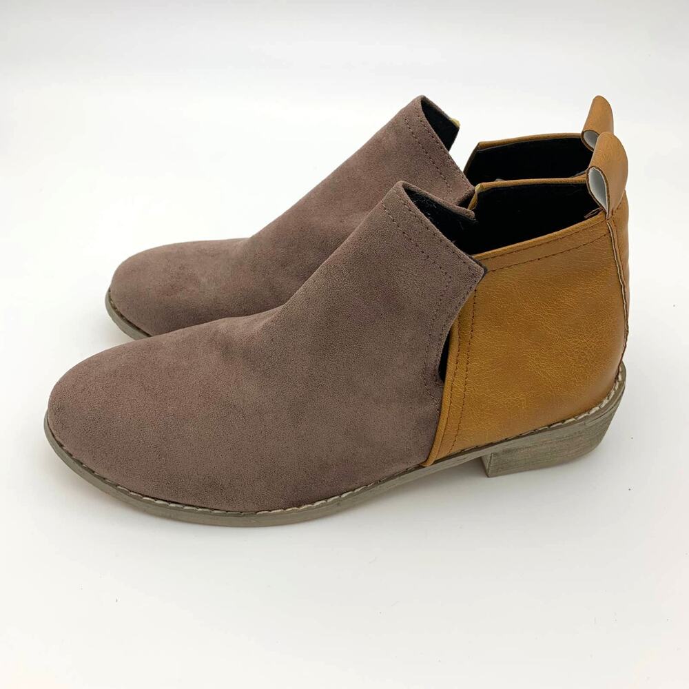Ankle Boots Womens Size 8.5 Khaki & Brown Matte-Contrast Side Slit Block Heel